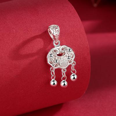 S999 Чистый Серебряный Замок Безопасности Fu Character Одиночный Подвесной Простой Темпераментный Универсальный