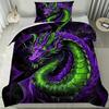 Комплект пододеяльника «Мистический дракон» из 3 предметов: 1 пододеяльник + 2 наволочки с изображением величественного фиолетового и зеленого дракона, мягкий