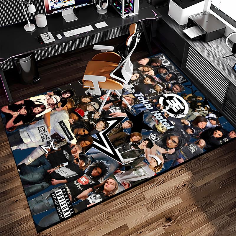 1pc Tokio Hotel band Print Area Rug - Soft,Washable Non-Slip Indoor Mat for Office Chairs,Living Room,Home Office Decorative Rug