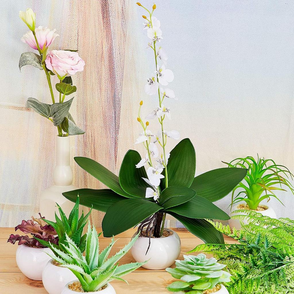 Chuangdi 6 шт. Искусственные Листья Фаленопсиса Искусственные Листья Орхидей Зеленые Листовые Растения Зеленый Искусственный Лист Латексные Стебли Цимбидиума для Цветов