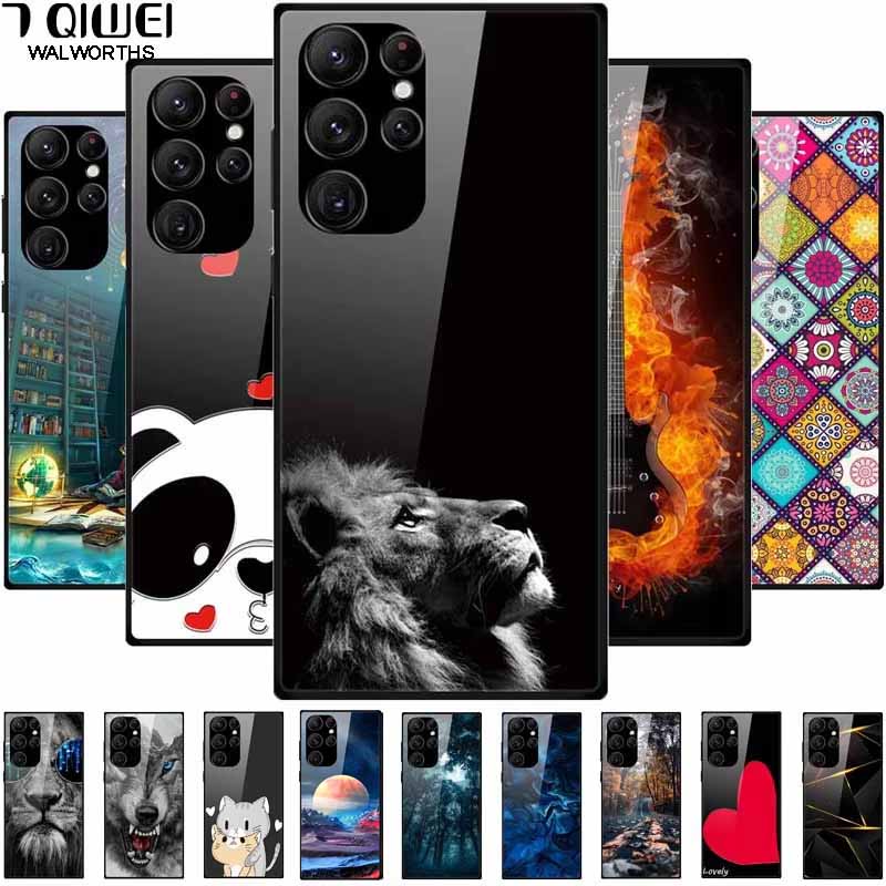 For Samsung S24 Ultra Case Tempered Glass Fashion Hard Back Cover for Galaxy S24Ultra 5G Cases Luxury Bumper S24 Plus S24 FE S24