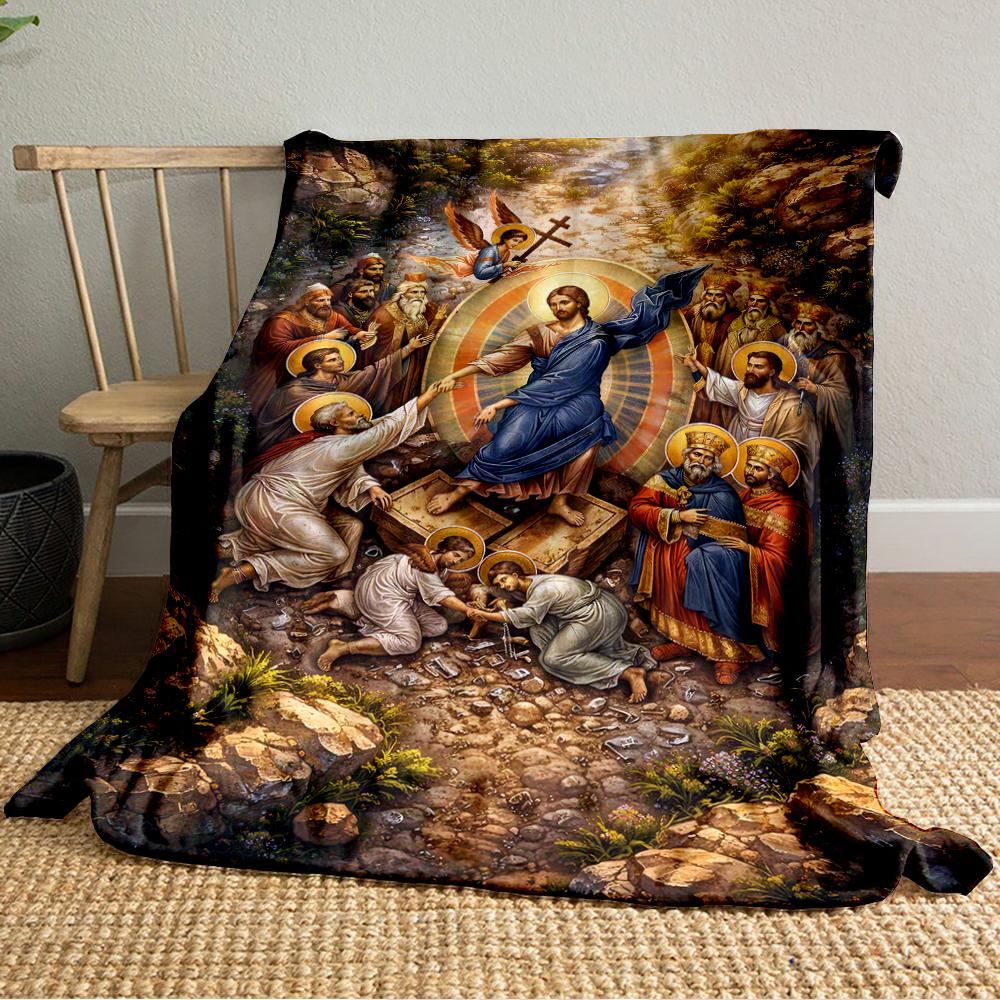 Religious Iconography with SaintsFlannel blanket for bedroom, living room, sofa, and nap