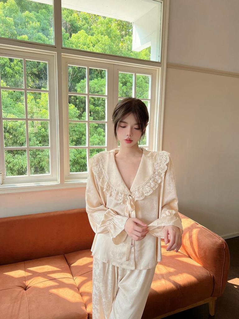 In the spring of 1011, the new pajamas women's high-end ice silk jacquard fairy style thin loungewear long-sleeved explosion