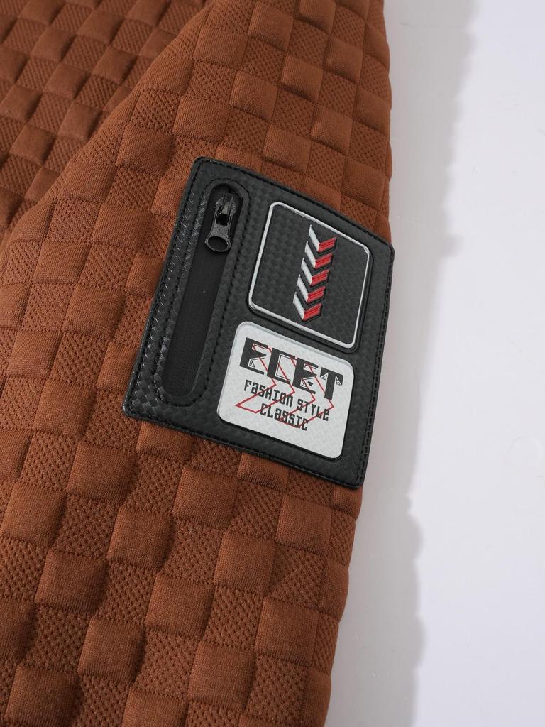 Европейский и американский мужской стеганый вязаный пуловер: Повседневная худи на молнии с воротником-стойкой, вафельной клеткой и жаккардовым узором