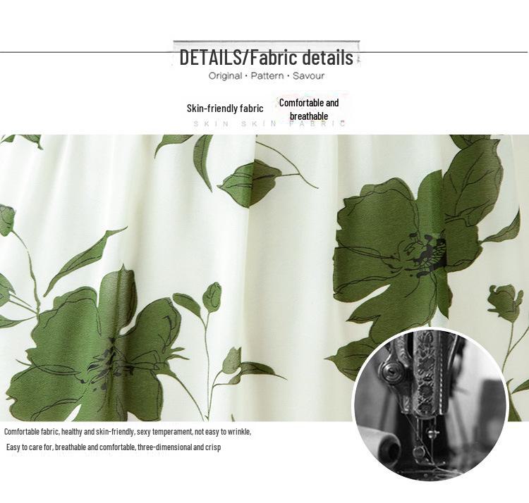 2024 Summer Women's High-End Chiffon Floral V-Neck Long Dress - Elegant, Slimming & Full Coverage Design