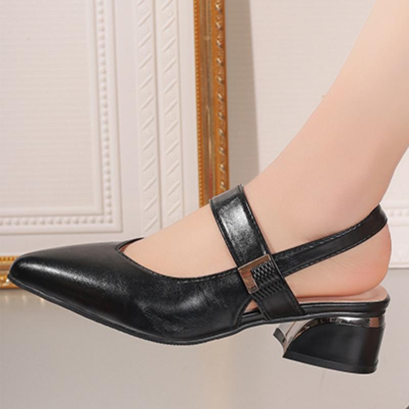 Летняя популярная женская обувь 2024 года, модные однотонные женские сандалии на низком каблуке с пряжкой и квадратным римским каблуком