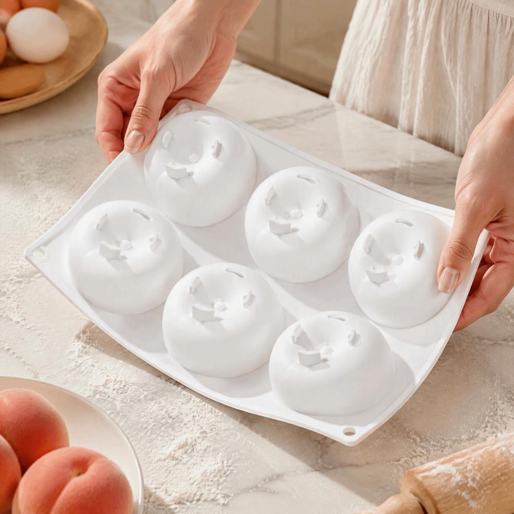 6-Cavity Flat Peach Mousse Cake Mold Heat Resistant French Pastry Mold Fruit Shaped Dessert Mold
