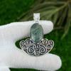 925 Sterling Silver Oval Solar Moss Agate Gemstone Bezel Sister Art Deco Pendant