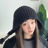 Winter Handmade Fashion Flow Speed Ball Wool Cap Thickened Warm Baotou Cap Women's Ear Protectors Straps Knitted Hat Tide