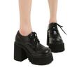 11см Сверхвысокий каблук Водонепроницаемая платформа Новые женские больших размеров 35-40 Шнуровка Толстая подошва Круглый носок Одинарная обувь Zapatos Mujer
