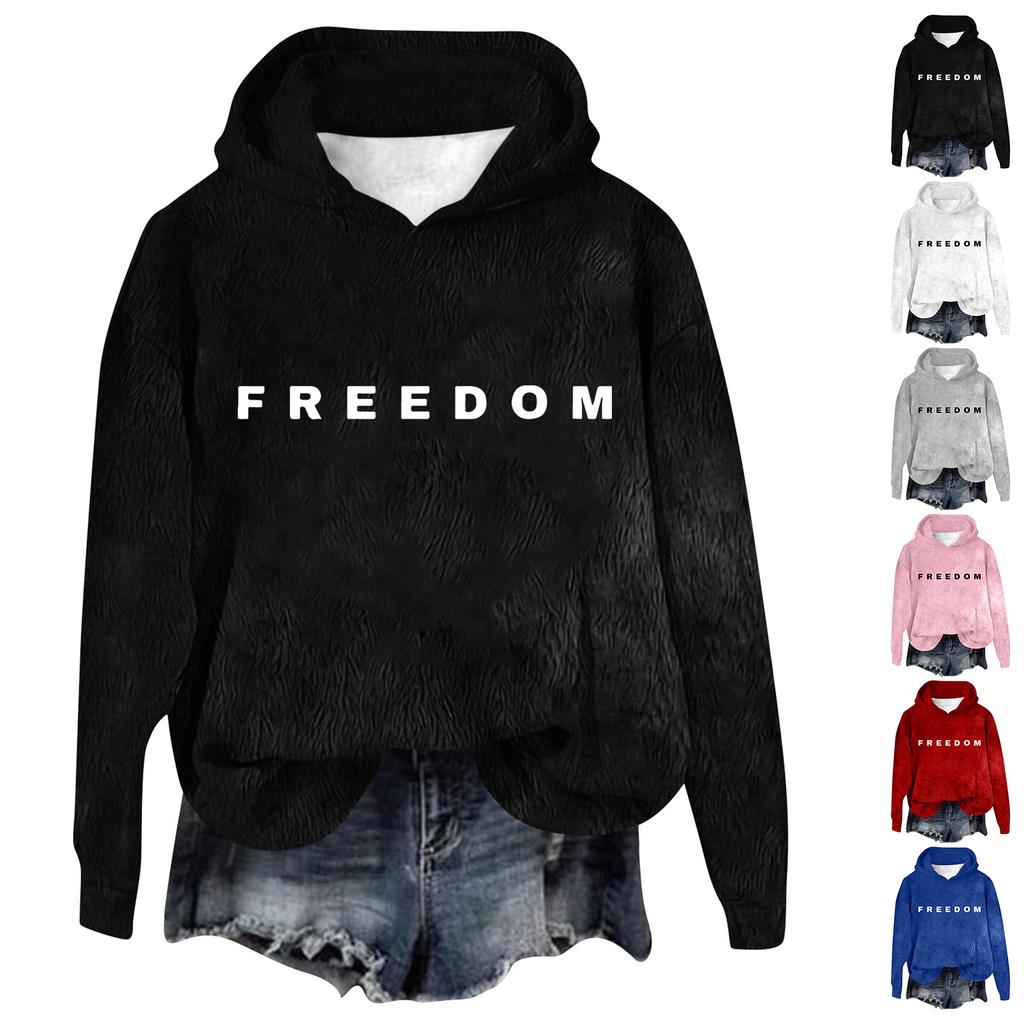 Women's Hooded Long Sleeve Printed Flannel Top Hooded Sweatshirt