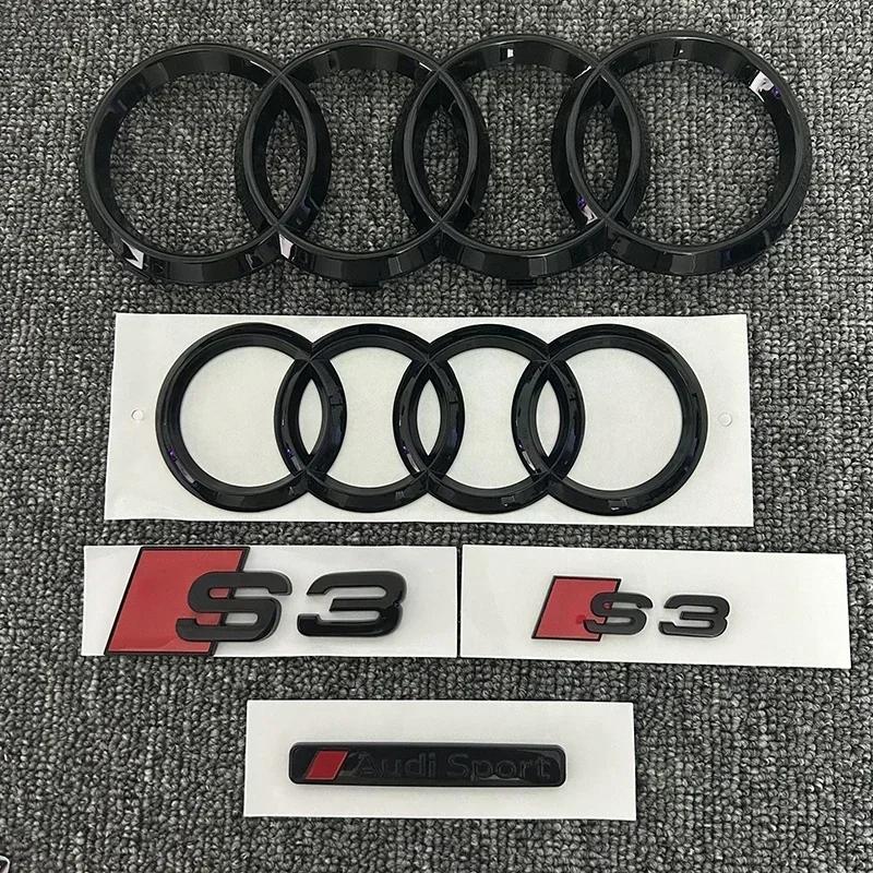 2026 Hot 2PCS 4Ring logo ABS Black Car Hood Front Grill Emblem Rear Trunk Badge Sticker 2P S3 1P tt Sport For tt S3 2010-2020