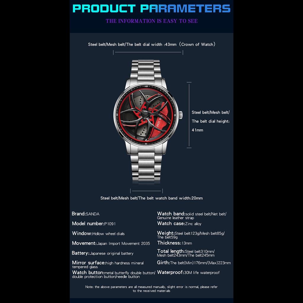 SANDA Часы мужские полые часы творческая личность кварцевые часы модные стильные часы серии Cool Wheel