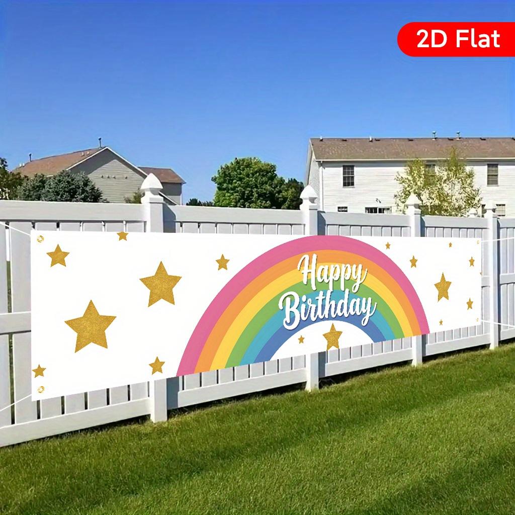 Rainbow Star Happy Birthday Banner, Vibrant Garden Entrance Design, Durable Polyester Outdoor Indoor Party Decoration