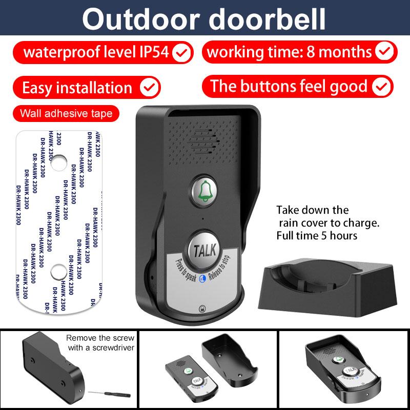 2.4Ghz Wireless Audio Intercom Door Phone Two Way Voice Doorbell H8 Voice Sender&Reciever Walkie-talkie Dooring DoorBellAA
