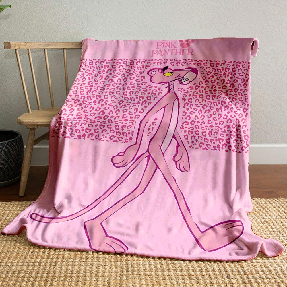 Pink leopard print background with a walking pink panther character. for all seasons blanket lunch break throw gift