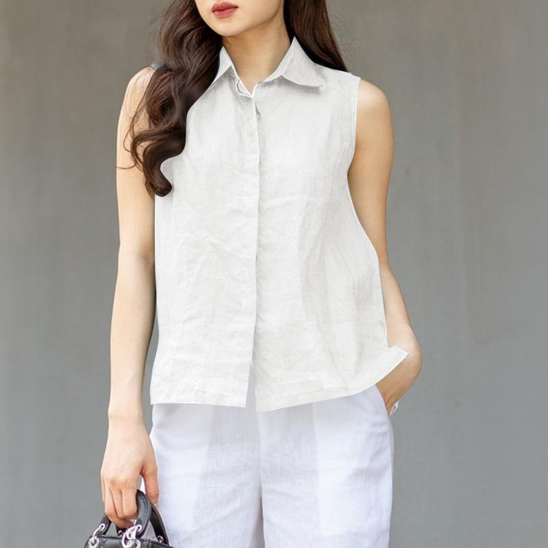 ZANZEA Женские классические летние повседневные топы-безрукавки с воротником