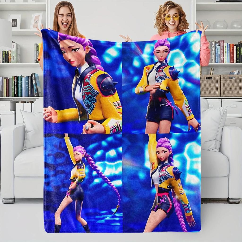 K-POP Demons Hunter Theme Flannel Blanket, Hot Anime Print Throw Blanket, Fan Gift Blanket, Multi-Purpose Blanket for Leisure
