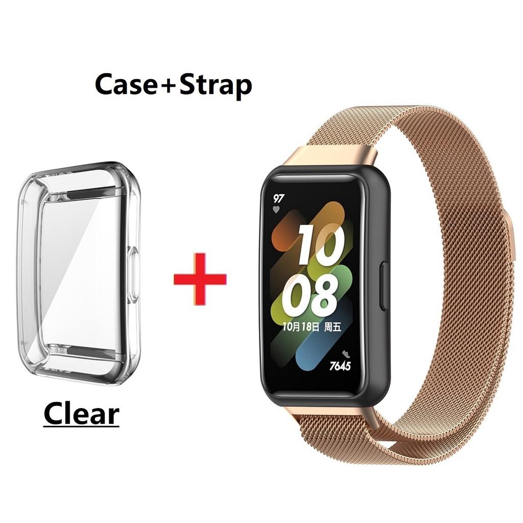Ремешок + чехол из ТПУ для Huawei Band 8 7 6 Honor 6 Pro металлический магнитный ремешок для часов из нержавеющей стали