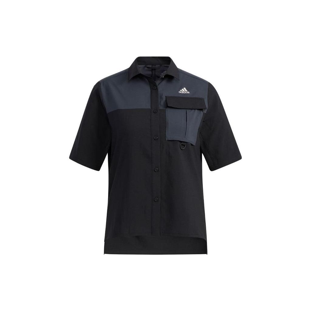 Adidas Спортивная повседневная рубашка с коротким рукавом Color Block, женская рубашка, черная, серая, H13816