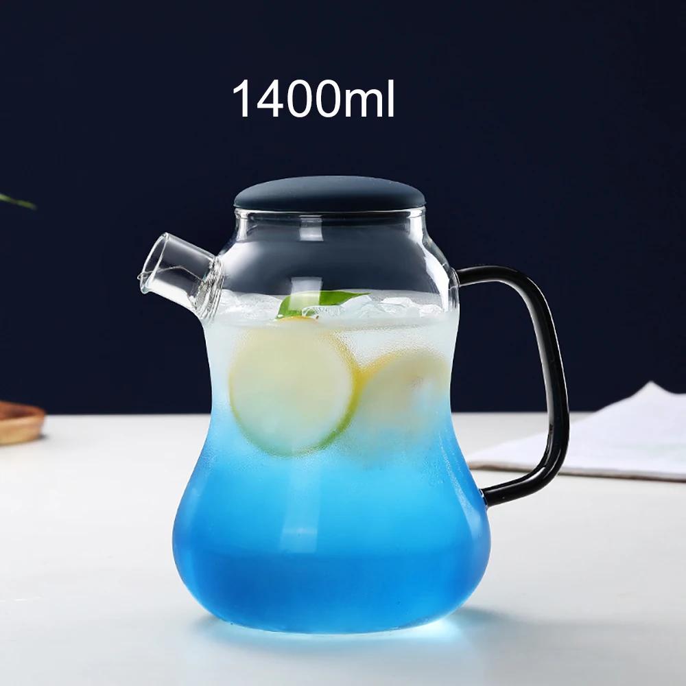 1,4 л термостойкий стеклянный чайник для заваривания чая в виде цветка, большой синий стеклянный контейнер для фруктового сока, керамический чайник