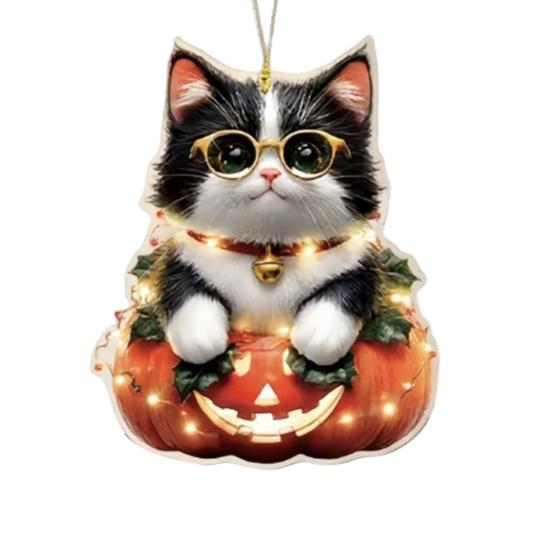Car Halloween Rearview Mirror Hanging Pendant Cartoon Skull Cat Auto Interior Accessory 2D Flat Acrylic Hanging Charm for Car Backpack