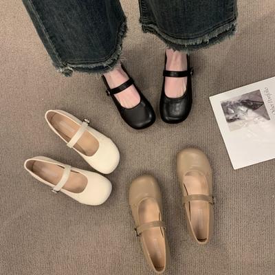 Универсальные туфли с плоским дном и круглым носком, женские, весна 2025, новые корейские туфли из кожи, французские туфли Мэри Джейн с пряжкой из одного слова