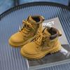 Ретро осень и зима новые детские короткие ботинки корейские повседневные ботинки из коровьей кожи для мальчиков маленькие желтые ботинки средней длины для девочек одинарные ботинки