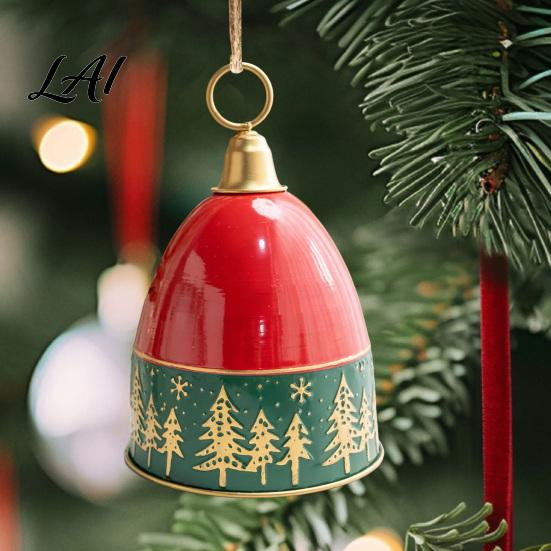 Christmas Tree Decorations Bell Ornament Retro Relief Golden Print Durable Iron Decorative Desktop Accents Hanging Pendant for Holiday Porch