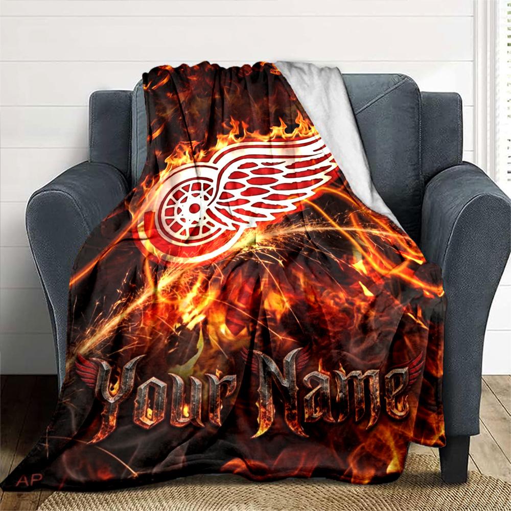 Name Custom Detroit Red Wings logo Print Flannel Blanket High Quality Warm Comfortable Cover for All Seasons Perfect for Gifts Home Decor