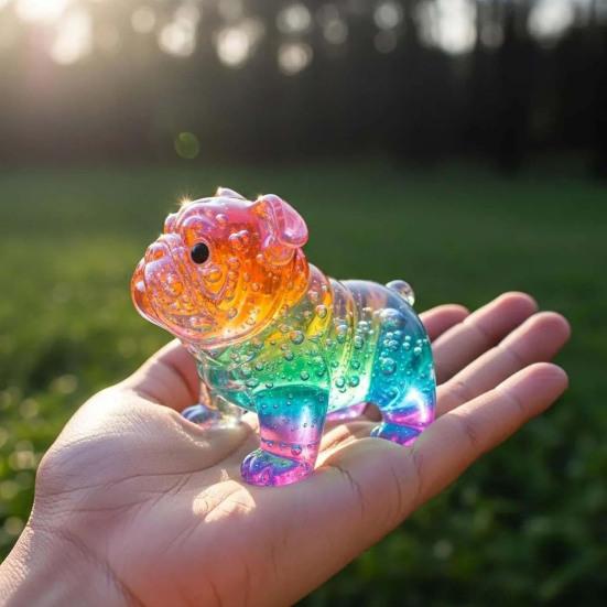 Юшэн Цветные Стеклянные Украшения Собаки Радужный Градиент Фигурки Щенков Декоративная Скульптура Собаки Подарок на Праздники Дни Рождения