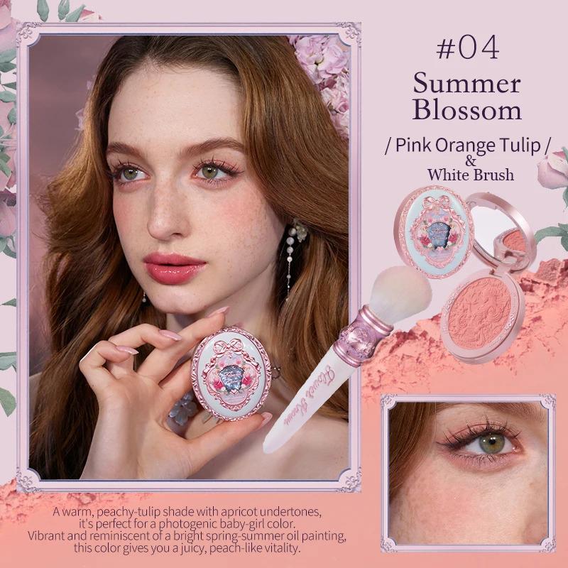 Flower Knows Румяна-пудра «Сказки середины лета», легкие, гладкие, хорошо растушевываются, стойкие, макияж для подчеркивания лица на весь день, румяна