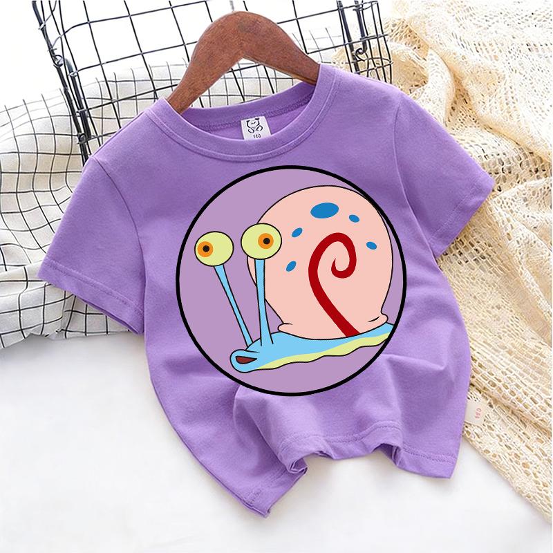 Cute SpongeBobs T-shirt Kids Anime Round Role Boys Girl Toddler Cotton Streetwear Tees Casual Short Sleeve Childern Clothes Tops