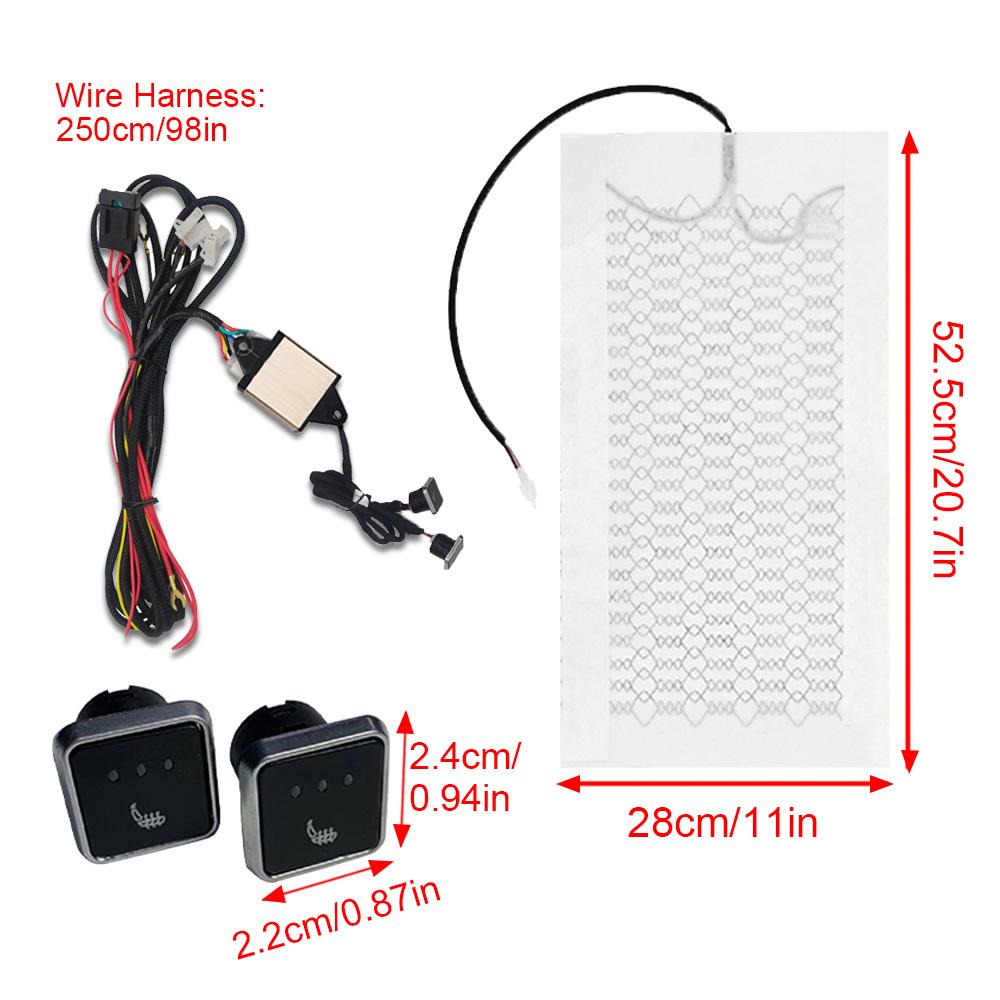 12V Car Carbon Fiber Heating Pad Set Three Speed Switch Two Seats Four Square Pieces 52.5x28cm Mini Winter Heating Seat Pad