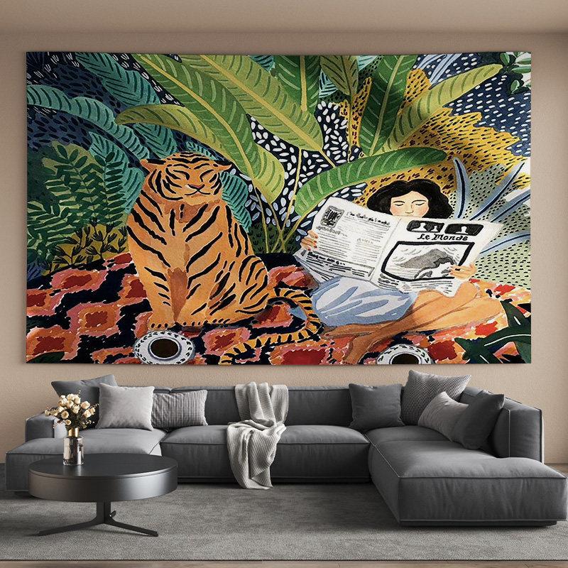 Leopard Tiger Jungle Tapestry Aesthetic Animal Wall Hanging for Bedroom Living Room Dorm Boho Nature Home Decor