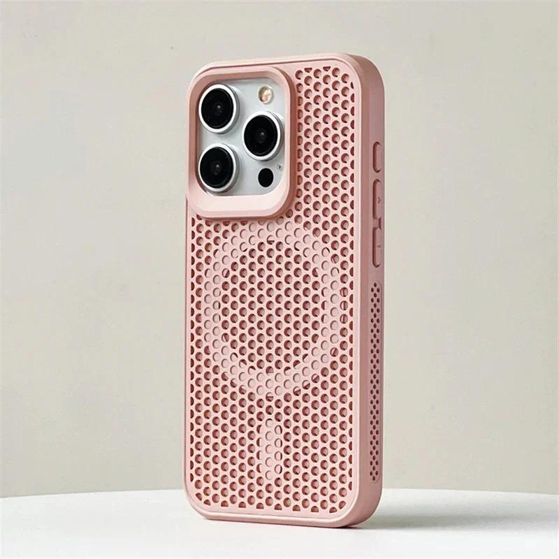Luxury Matte Heat Dissipation Hole For Magsafe Case For iPhone 16 15 14 13 12Pro Max Plus Magnetic Wireless Charge PC Hard Cover