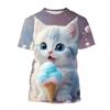 Модные повседневные детские футболки с круглым вырезом и 3D-принтом кошки для девочек - Мягкая полиэстеровая ткань средней эластичности, летняя одежда свободного кроя
