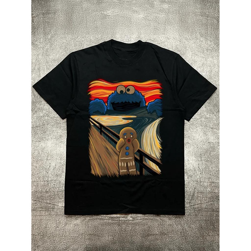 Creative Gingerbread Women Print 200g Women's Black Short - Sleeve T - Shirt Women Cothing Harajuku Style 2025 New Vintage Y2K