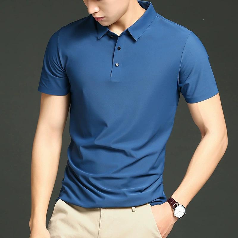 Мужская однотонная рубашка-поло в стиле business casual, летняя модная повседневная, с коротким рукавом, удобный и дышащий топ