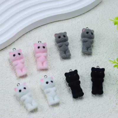 3D смоляной флокированный милый кот DIY брелок и серьги кулон
