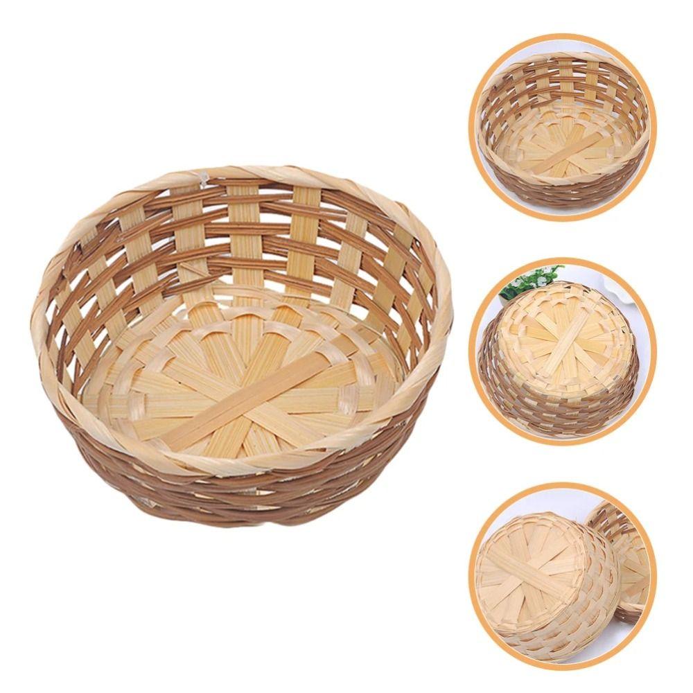 Food Container Fruit Storage Bin Round Shape Bamboo Bread Basket High Quality Rattan Fruit Basket