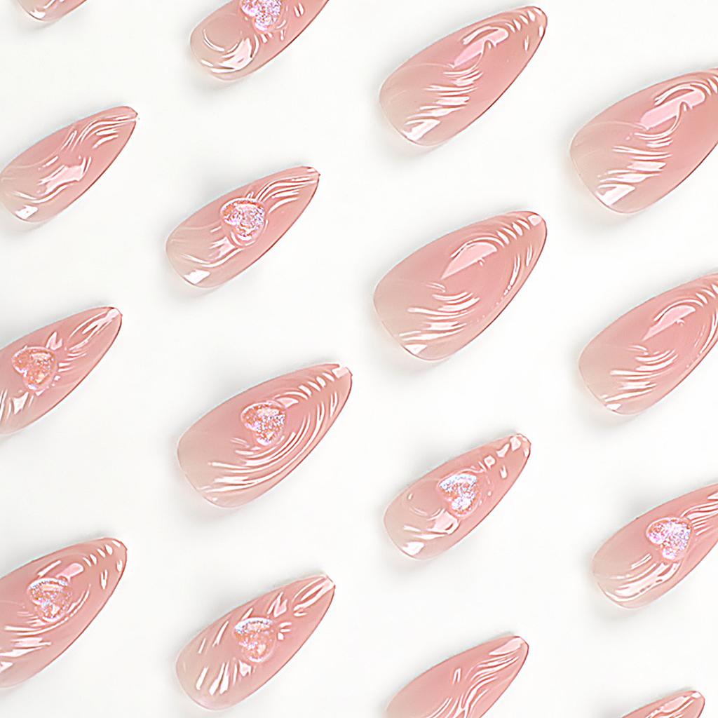 24 Pieces Aurora Nail Piece Wearing Nail Piece 3D Three-dimensional Water Ripple Nail Piece Nail Patch Short Tip Nail False Nail