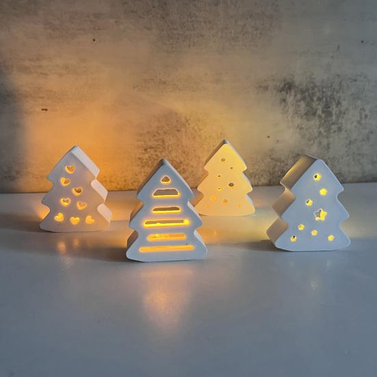 Christmas Tree Light Silicone Mold Handmade Xmas Tree Lamp Ornament Mold 4 Cavities Tree Crafts Epoxy Resin Gypsum Cement Casting Mold