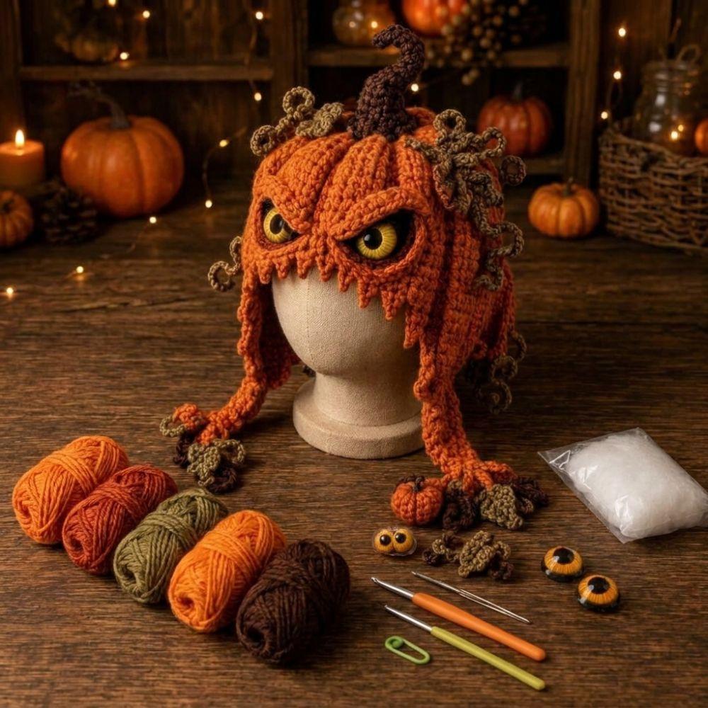 Handmade Hand Knitting Animal Hood Set Gothic Style Halloween Animal Hat For Beginner