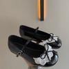 Маленькие кожаные туфли с кружевной отделкой и бантом, женские, весна и осень 2025, новые, ретро, на плоской подошве, Мэри Джейн с круглым носком, одинарные туфли