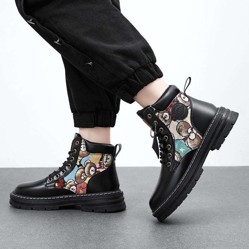 Мужские ботинки на платформе, осенние новые нескользящие рабочие ботинки, модные универсальные высокие мотоциклетные ботинки, повседневная обувь для походов на открытом воздухе 2024 г.