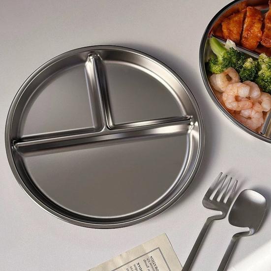 Юшенг Тарелки обеденные из нержавеющей стали Силиконовая присоска Разделенный сервировочный поднос Штабелируемые тарелки для завтрака Детский поднос для закусок Контейнер для ланча для школы