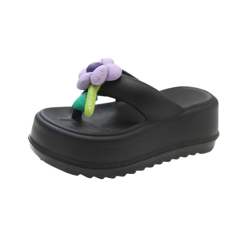 Fashion Cute Flowers Soft Beach Slippers Female 2024 Thick Bottom Home Outside Wear Flip-flops Non-slip Comfort Summer Zapatos Mujer