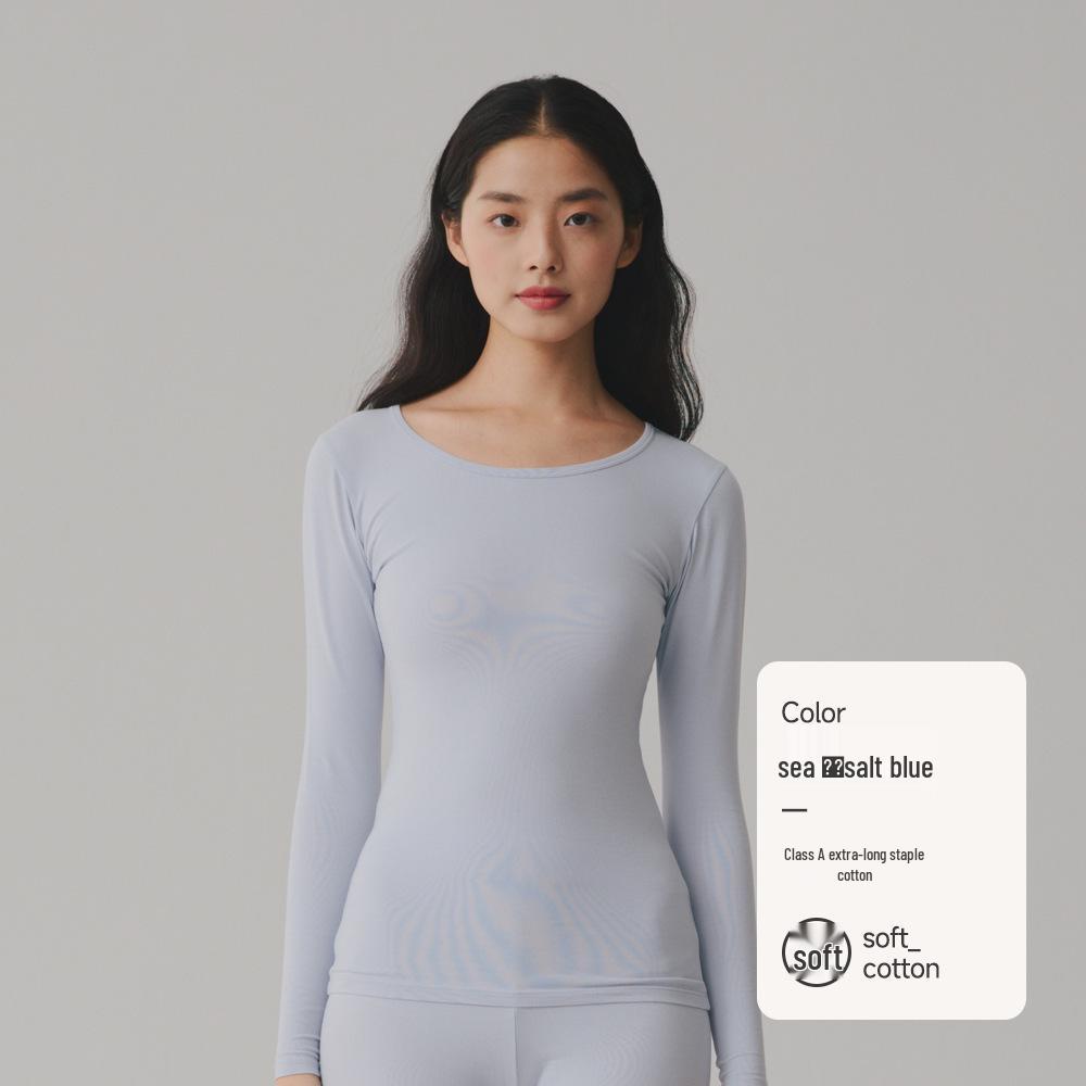 Женский однотонный топ из чистого хлопка с длинными рукавами