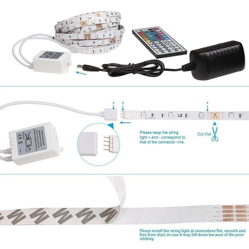 Гибкая светодиодная лента IP20/IP65 RGB, 60 светодиодов/м, SMD 3528 светодиодов, светодиодная лента постоянного тока, светодиодная лента с пультом дистанционного управления
